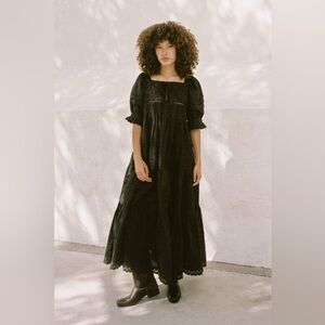 Christy Dawn Black Puff-Sleeve Eyelet Maxi Dress